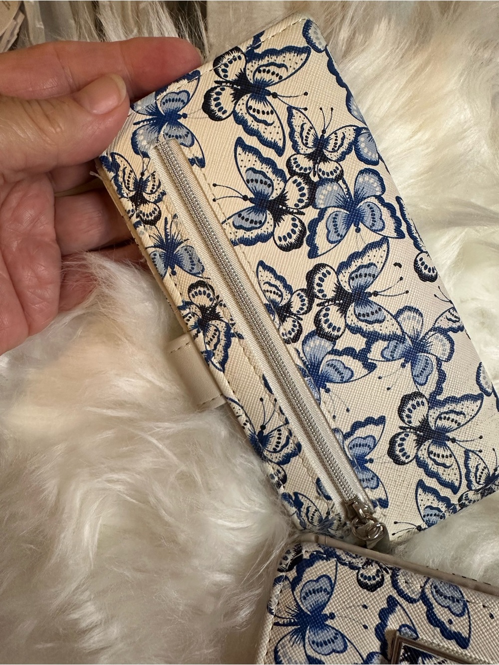 Cream 2 piece Blue Butterfly Print Wallet Set - Picture 4 of 10